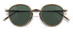 Round sunglasses with bronze frame and dark lenses on a white background